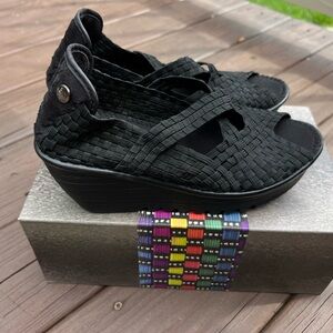 bernie mev. Black Woven Wedges